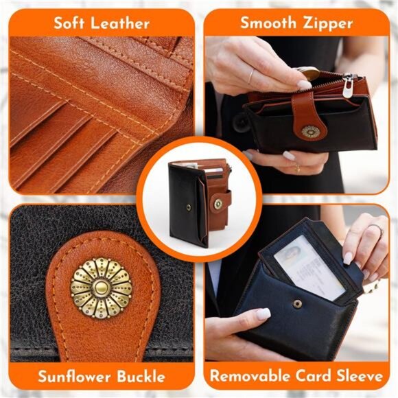 Small Wallet Women Soft Leather Black Brown - Picture 4 of 6